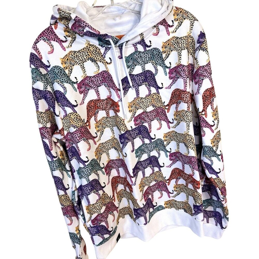 Brooklyn Standard Hoodie Multicolor Jaguar Leopard Sweatshirt Size Medium Unisex